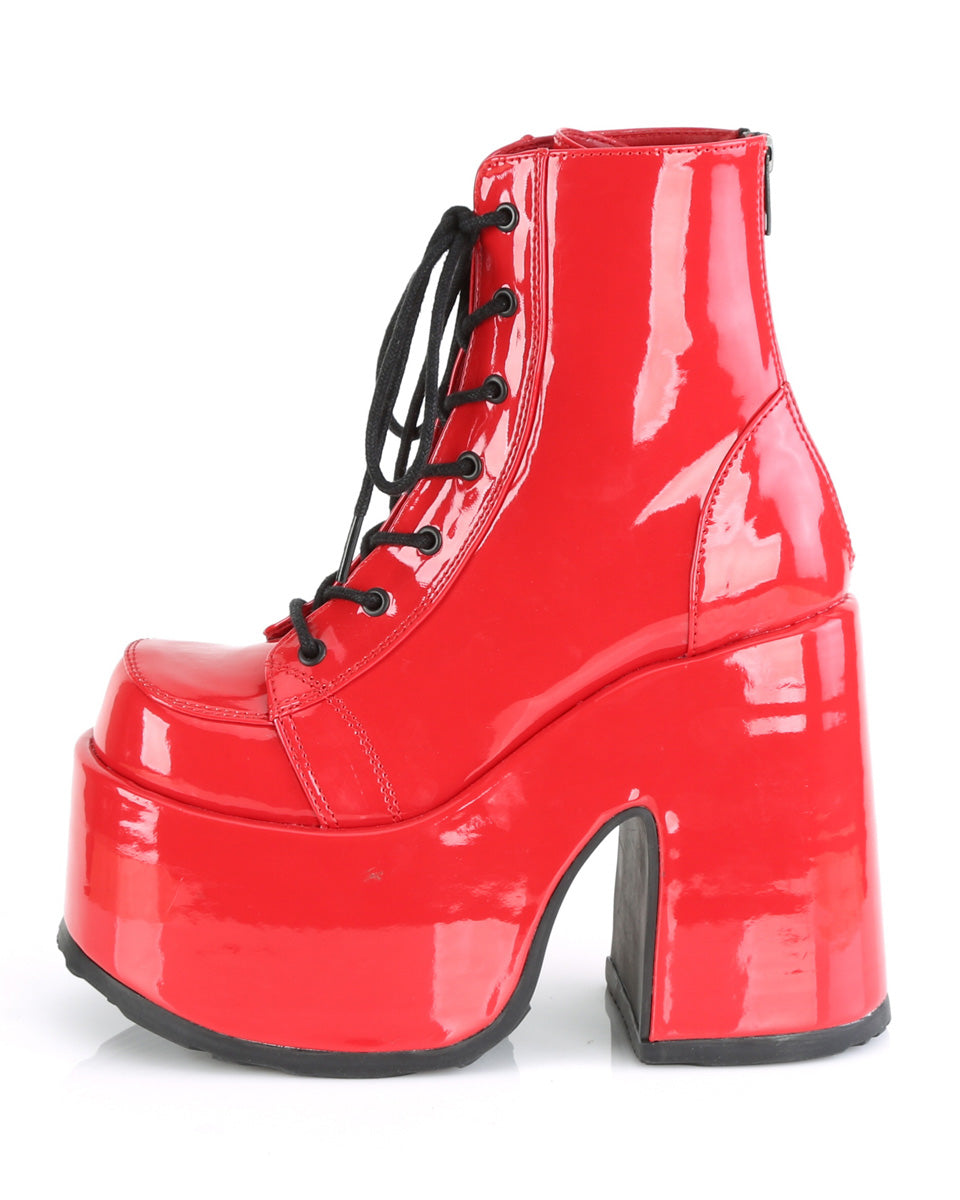 Demonia Red Patent Chunky Lace-Up Boots | Rave Wonderland