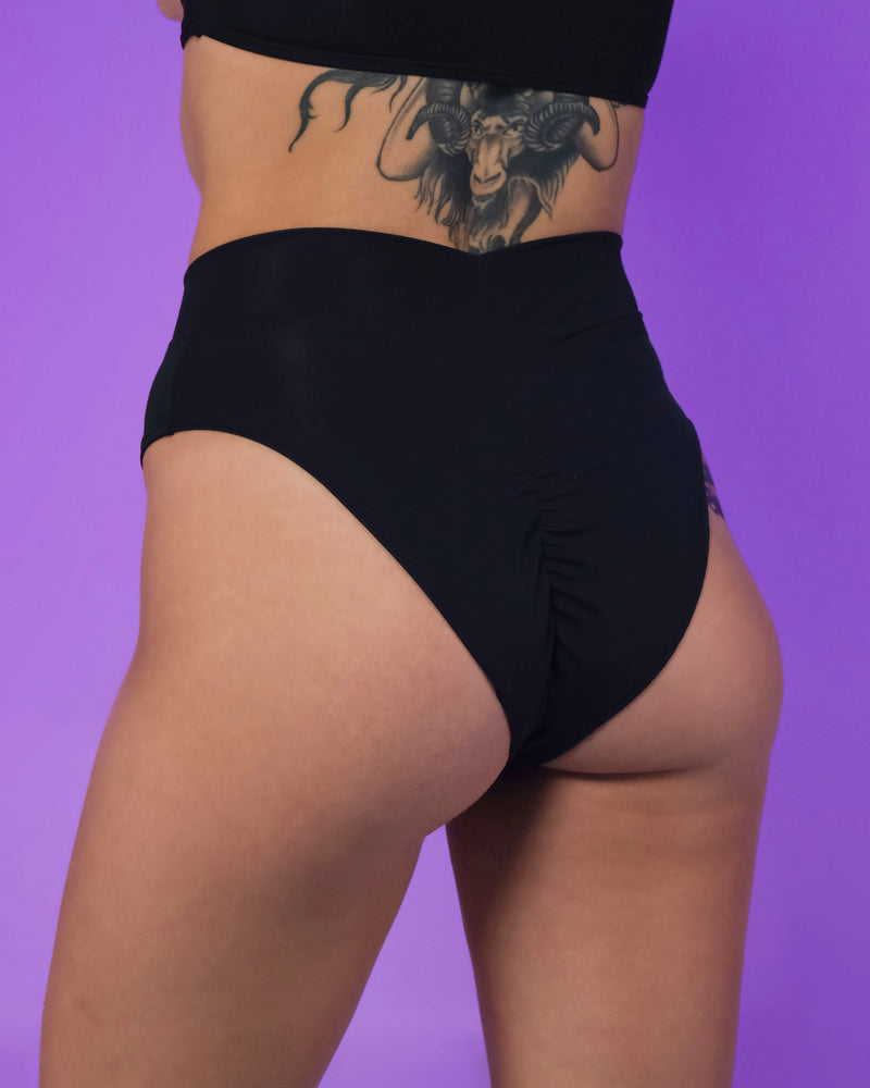 Freedom Rave Wear  Matte Black High Waisted Thong
