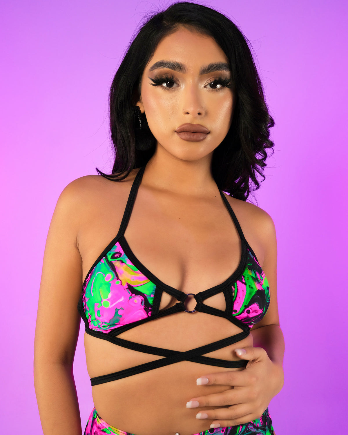 Toxic Rainbow Wrap Bralette / Rave Top – Electric Couture Dolls