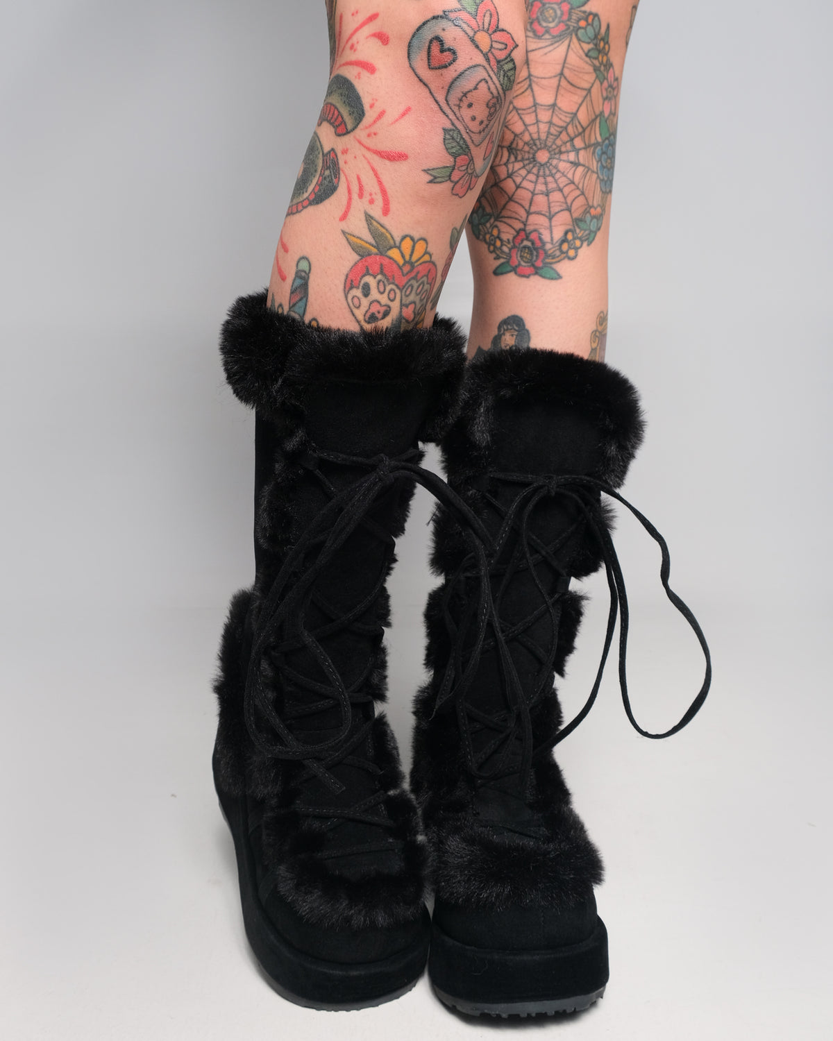 Demonia White Furry Winter Faux Fur Boots