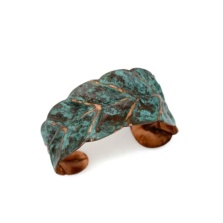 Teal Wrapped Leaf Copper Patina Cuff