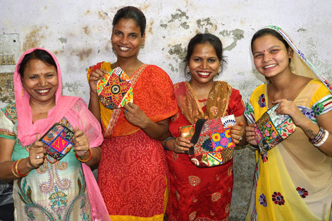 India Artisans showing off Kantha Textile Products