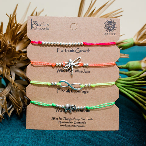neon string charm bracelets - beads, dragonfly, infinity, elephant
