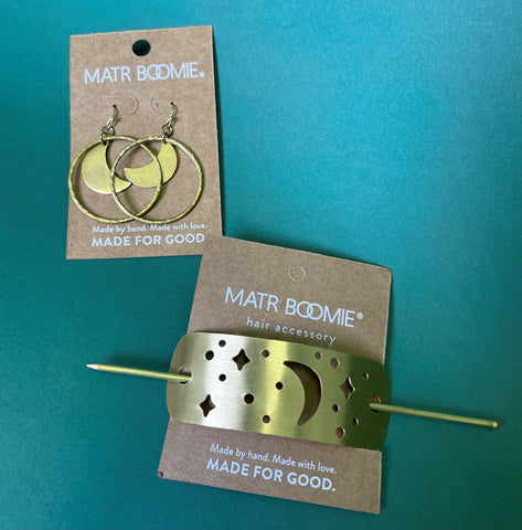 moon gift set gold earrings and hair pin