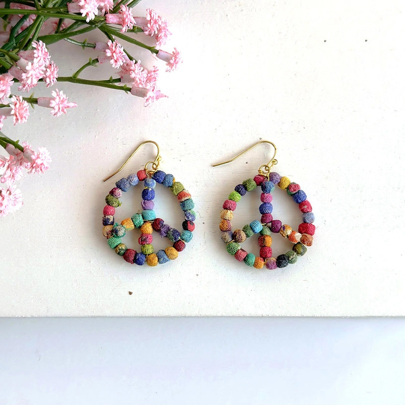 Kantha Milieu Peace Sign Earrings