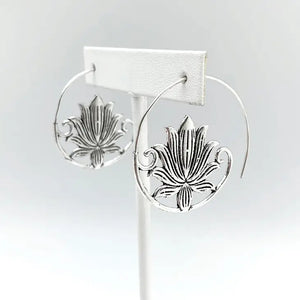 Open Lotus Hoop Earrings - Lucia's World Emporium