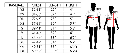 baseball jersey size chart