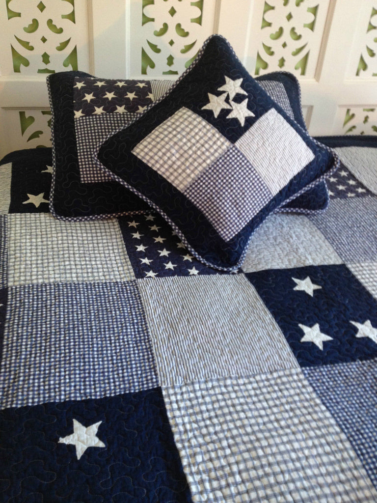 Lachlan Single Bed Kids Coverlet Set In Navy Lovely Linen