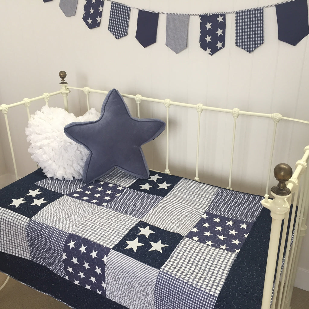 Lachlan Cotton Bunting Flags In Navy Nursery Decor