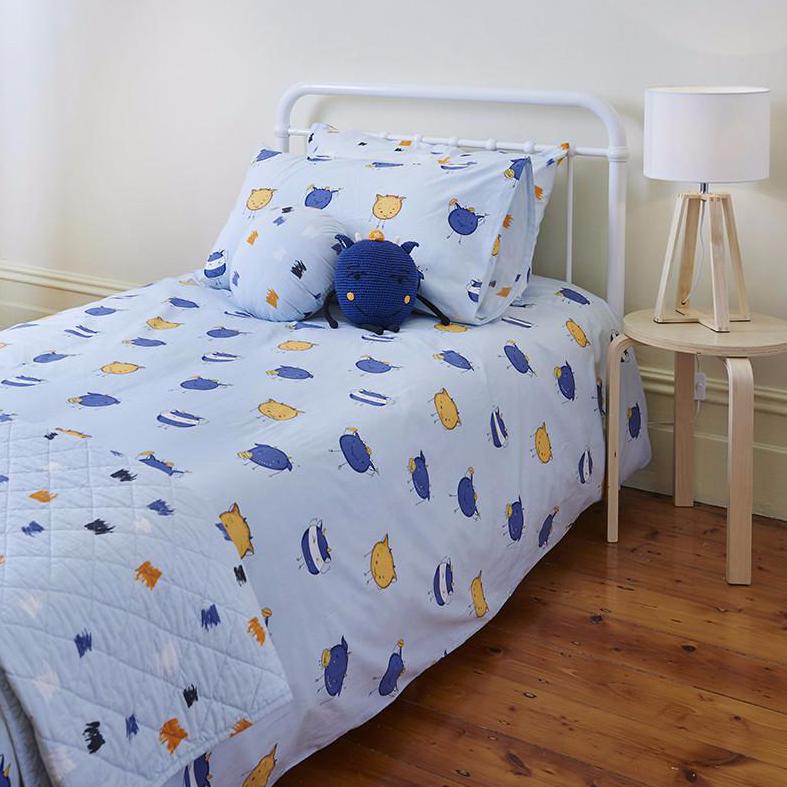 Monsters Kids Blue Quilt Cover Set Lovely Linen