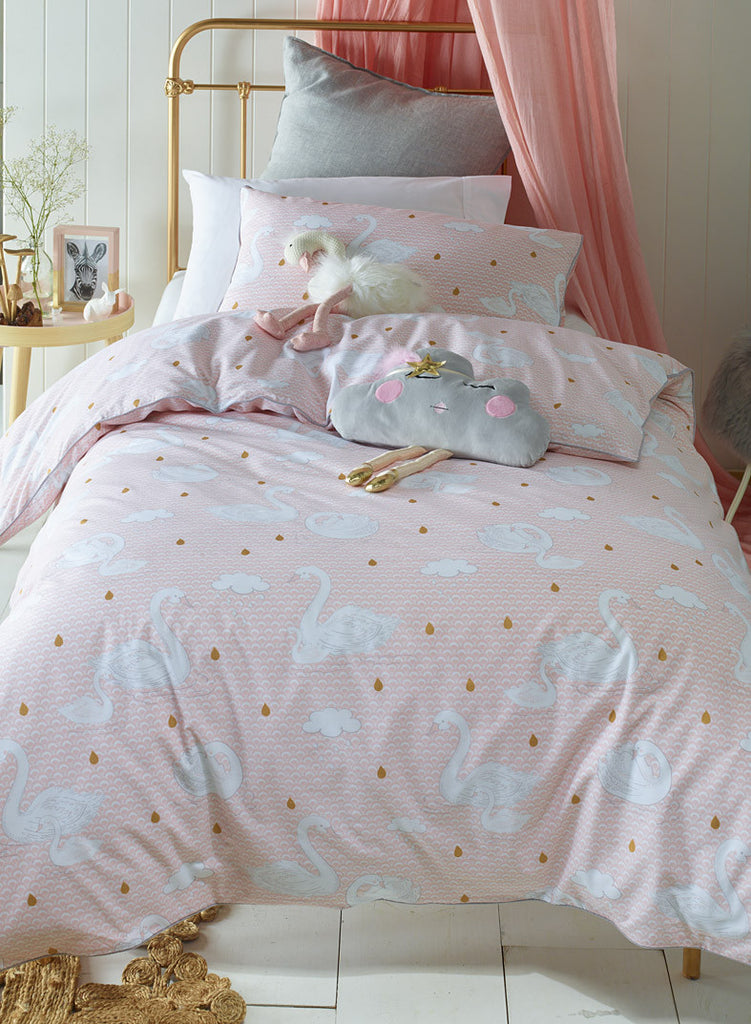 Swan Princess Girls Pink Quilt Cover Set Lovely Linen