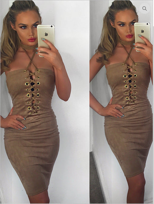 Sexy Cross Bandage Sleeveless Dress Whaonck 5959