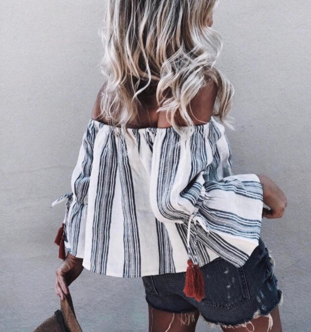 Sexy Strapless Stripe Shirt Top – whaonck