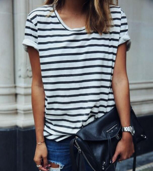 Women Fashion loose striped T-shirt – whaonck