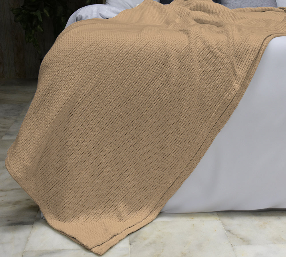 100 Soft Premium Cotton Thermal Basket Weave Cotton Blanket Beige