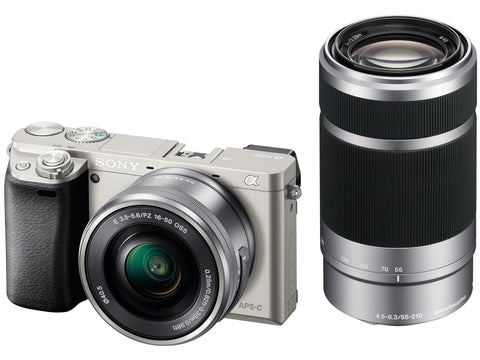 Sony Alpha A6000 ILCE-6000Y with 16-50mm and 55-210mm Lenses Silver Mirrorless Digital Camera