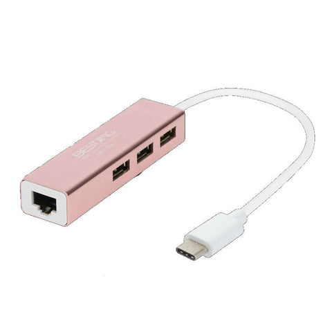 3-Port 2.0 USB Hub/Network Adapter Type-C Adapter for Apple Macbook 12-inch/Pro 2016 (Rose Gold)