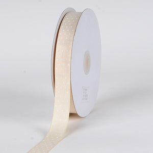 Grosgrain Ribbon Swiss Dot Ivory with White Dots ( W: 3/8 inch | L: 50 Yards ) - 