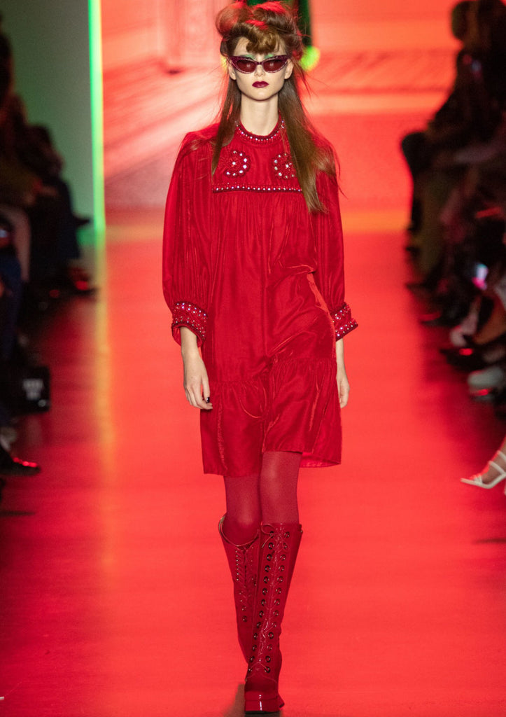 Anna Sui red dress tights and boots