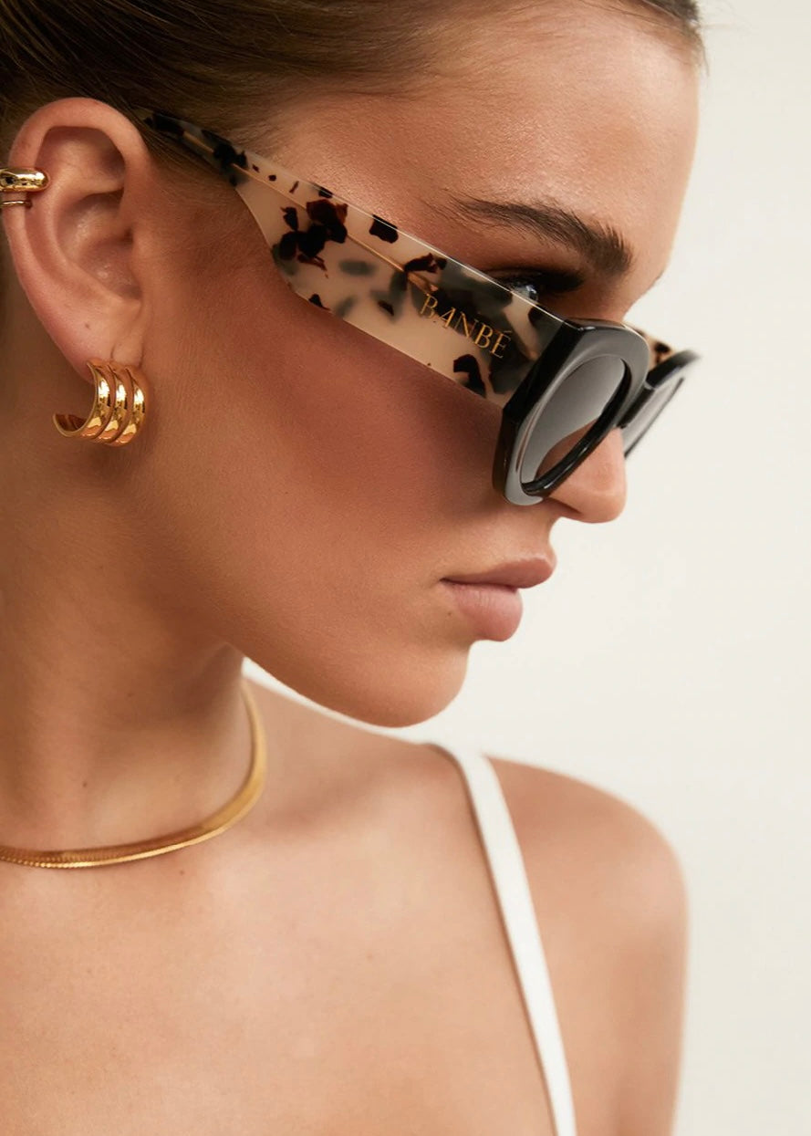 The Alessandra Black and Blonde Tort -Smoke Lens Sunglasses
