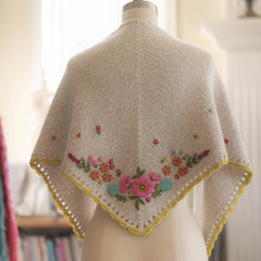 Fleurish Embroidery on a white Shawl