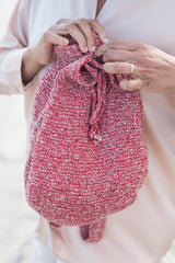 hand knit red bag