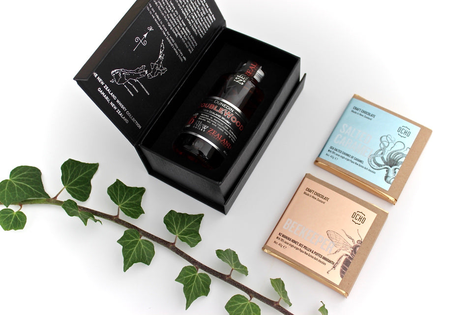 NZ Whisky Gift Set with Ocho Chocolate Gift Saint Fine