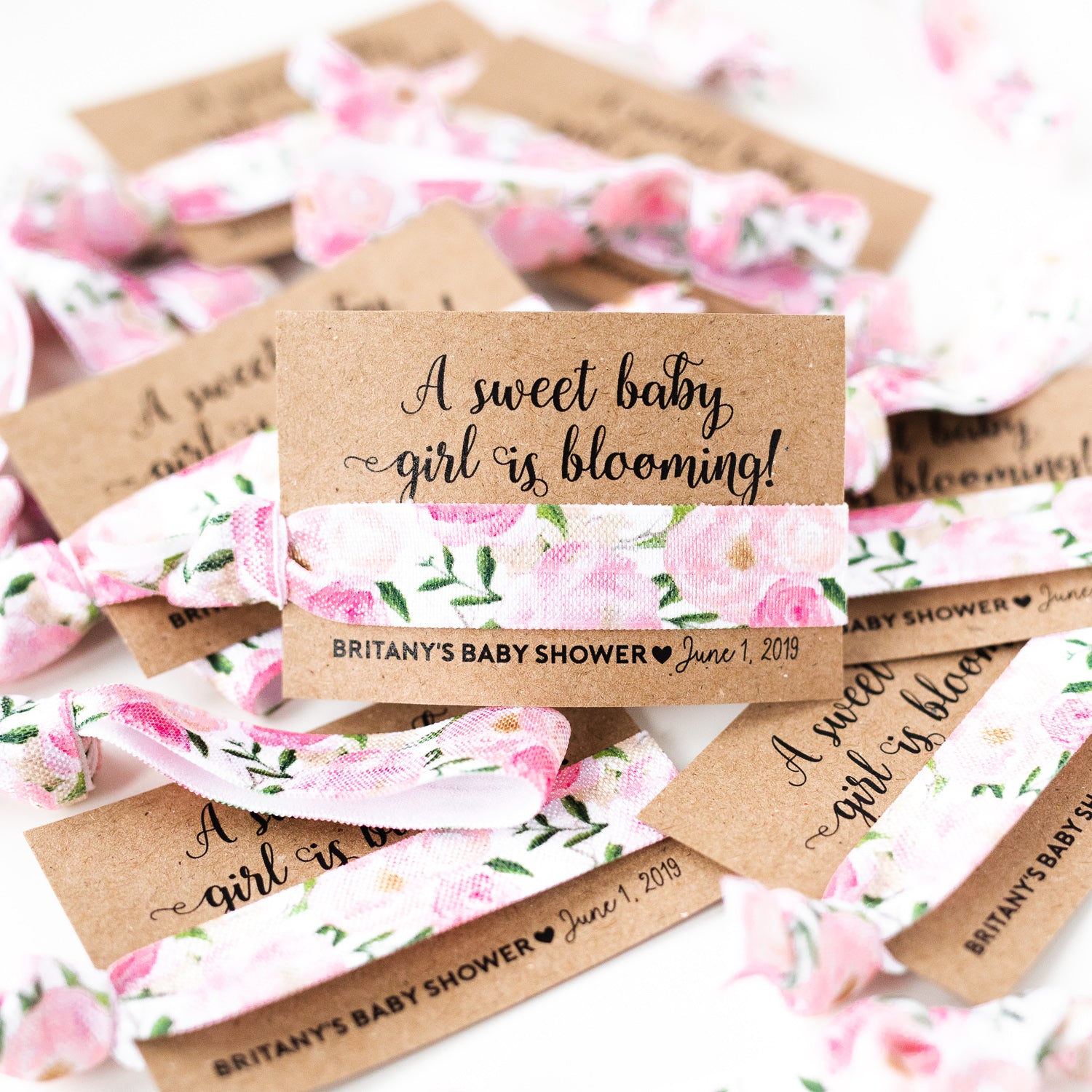 baby shower hair tie favors