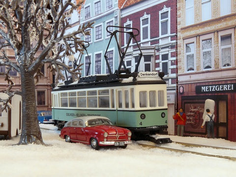Model train scenery set in winter