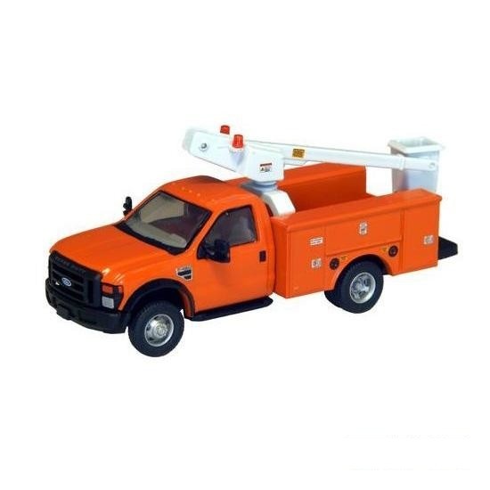 HO Scale: Ford F-450 XL Regular Cab - DRW Service Body Bucket Truck - Orang...