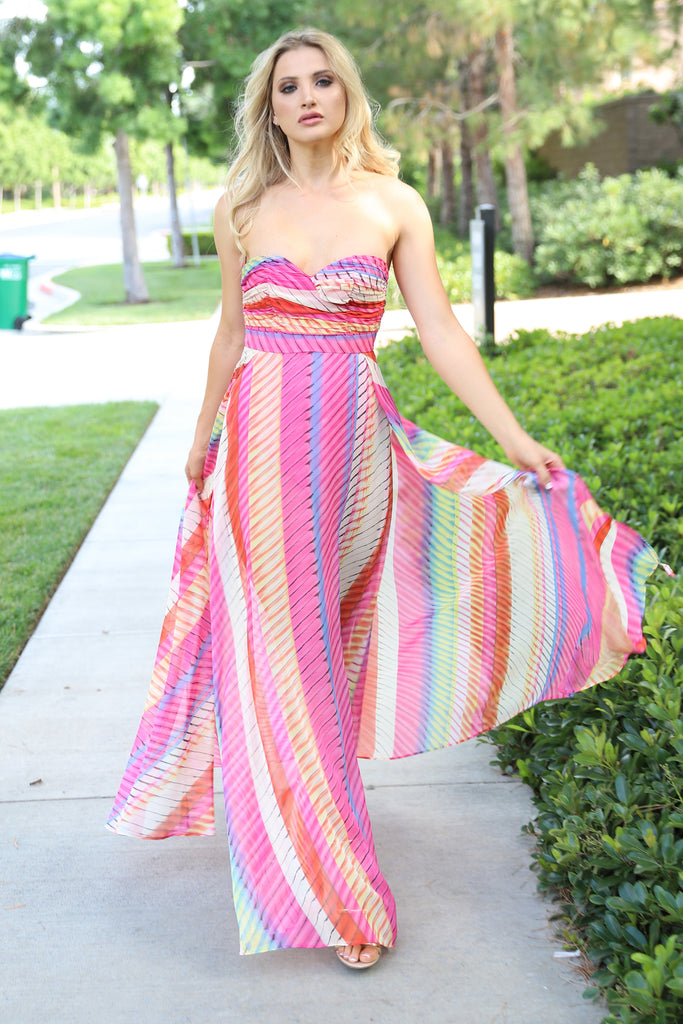 strapless pink maxi dress