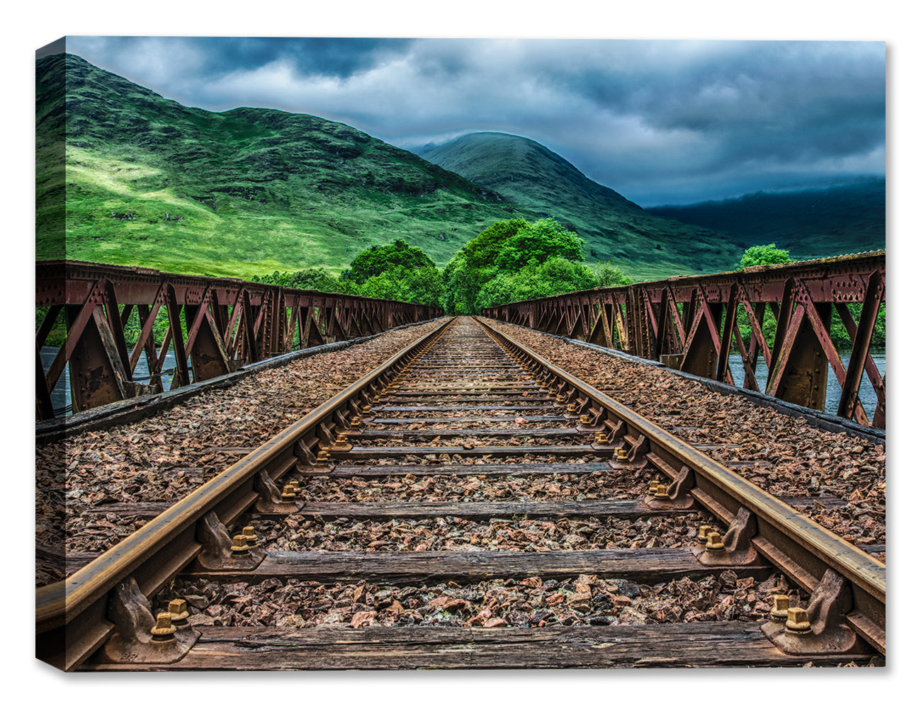 Railroad Tracks over River - Fine Art Photography on Canvas – Canvas Art  Plus