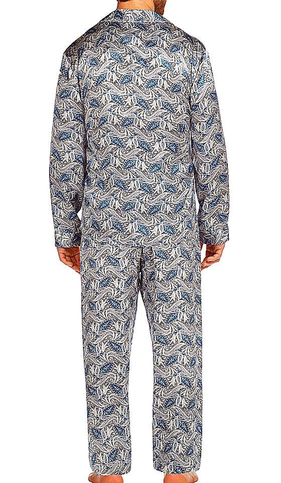 Pajamas - Silk Charmeuse Sky Blue Paisley Print (Large) - Pajama Shoppe
