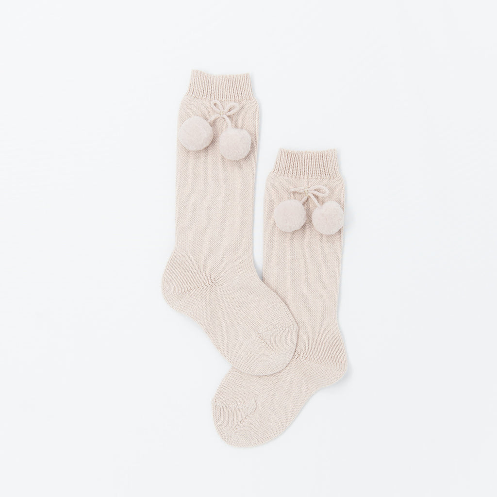 Stone Pom Pom Knee Socks | Children socks by the Spanish label Condor littlelightfeet