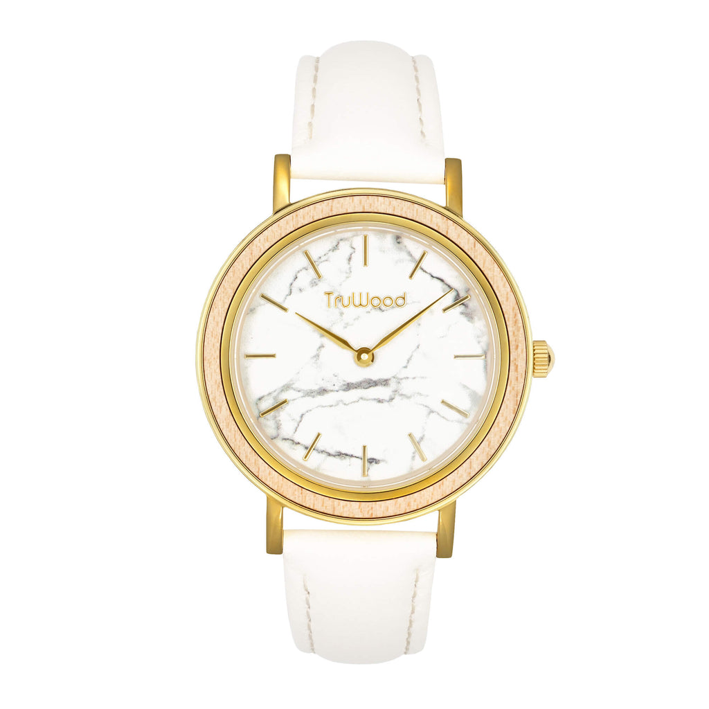 TruWood Marble & Wood Watches with Leather Band for Women