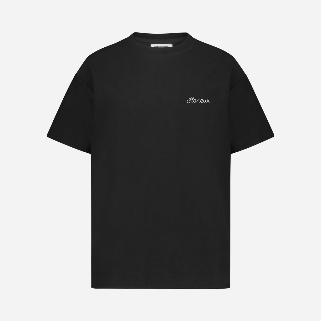 'Flaneur' Signature T-Shirt in Black | FLÂNEUR