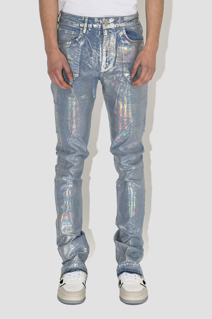 Flared Jeans in Shiny Silver Waxed Denim | Ready to wear, denim jeans ...