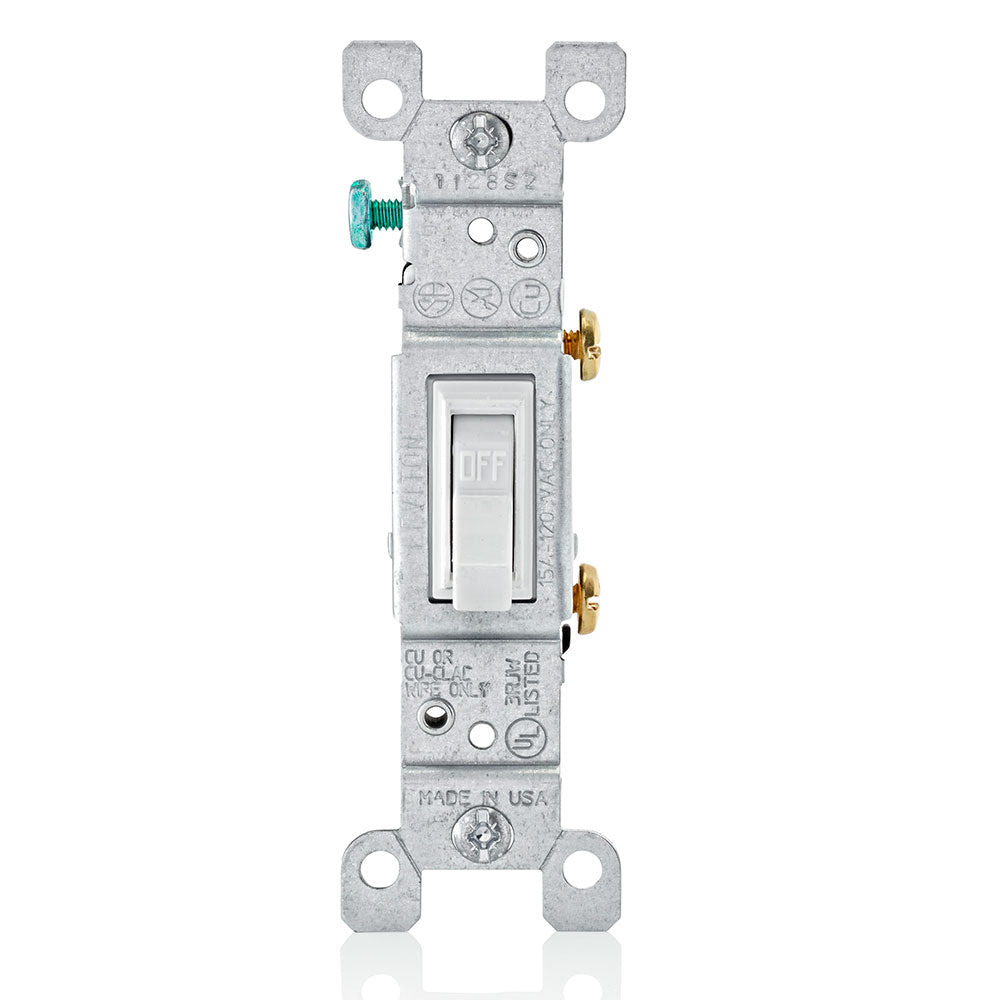 15 Amp, 120 Volt, Toggle Lighted Handle - Illuminated OFF Single-Pole AC Quiet Switch, Residential Grade, Grounding, Quickwire P - Leviton product image