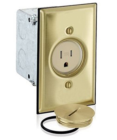 1 Gang Single Receptacle Floor Box Tr Brass Finish 15 Amp 125