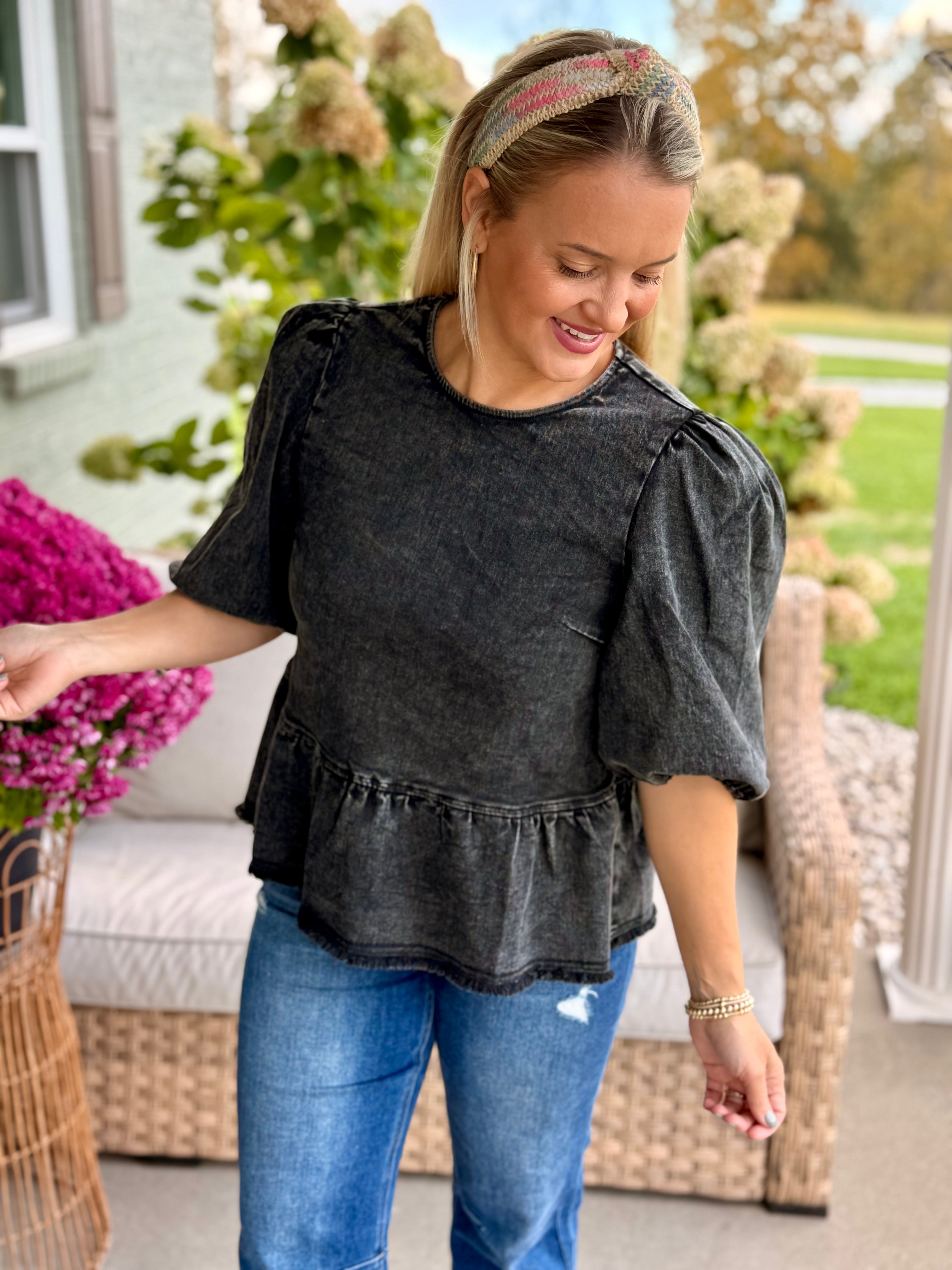 Cider & Cinnamon Washed Denim Top - Ash