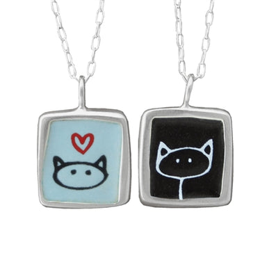 Sterling Silver Cat Charms Necklace