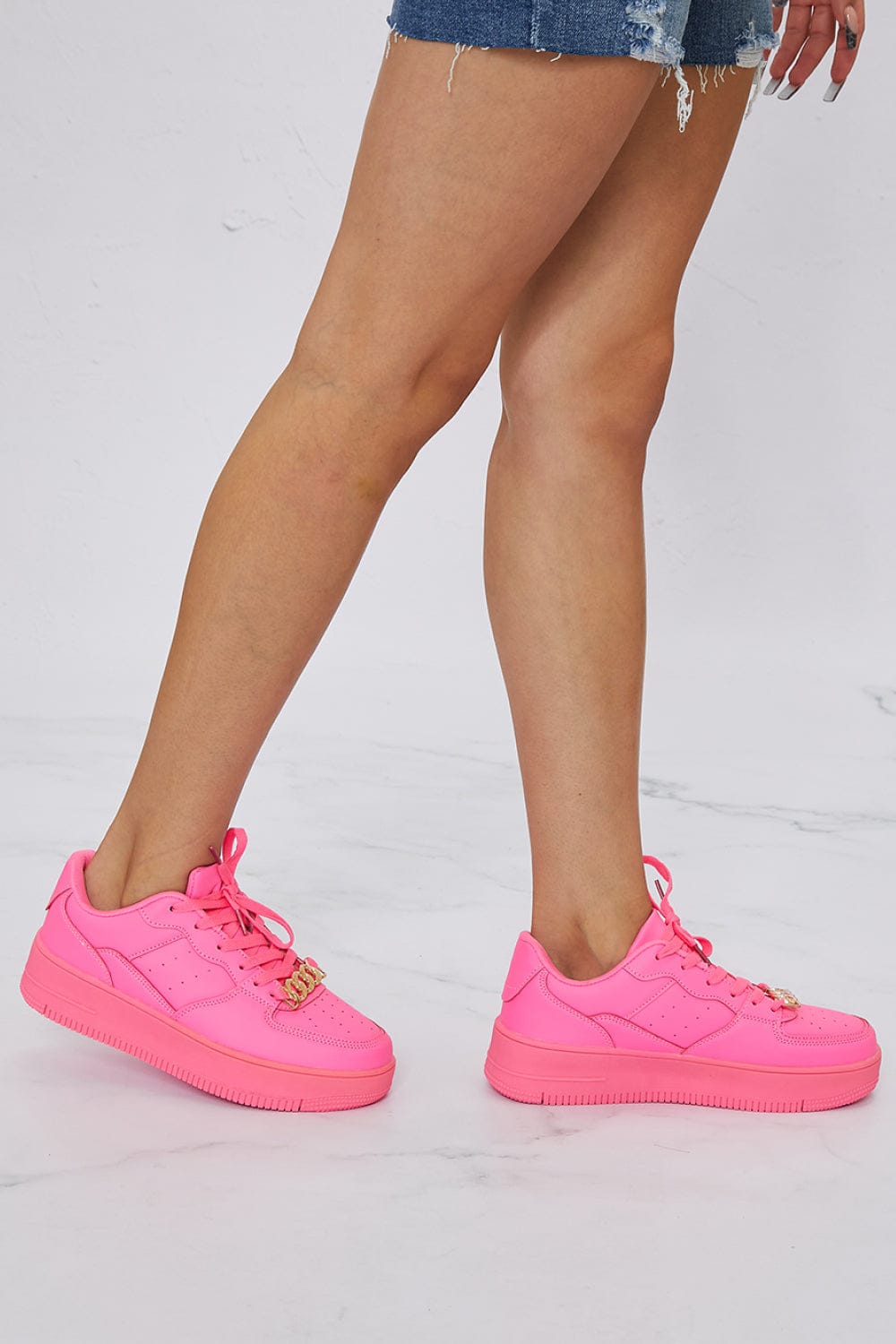 Berness Making It Chain Detail Sneakers Hot Pink Shoes by Trendsi | BlingxAddict