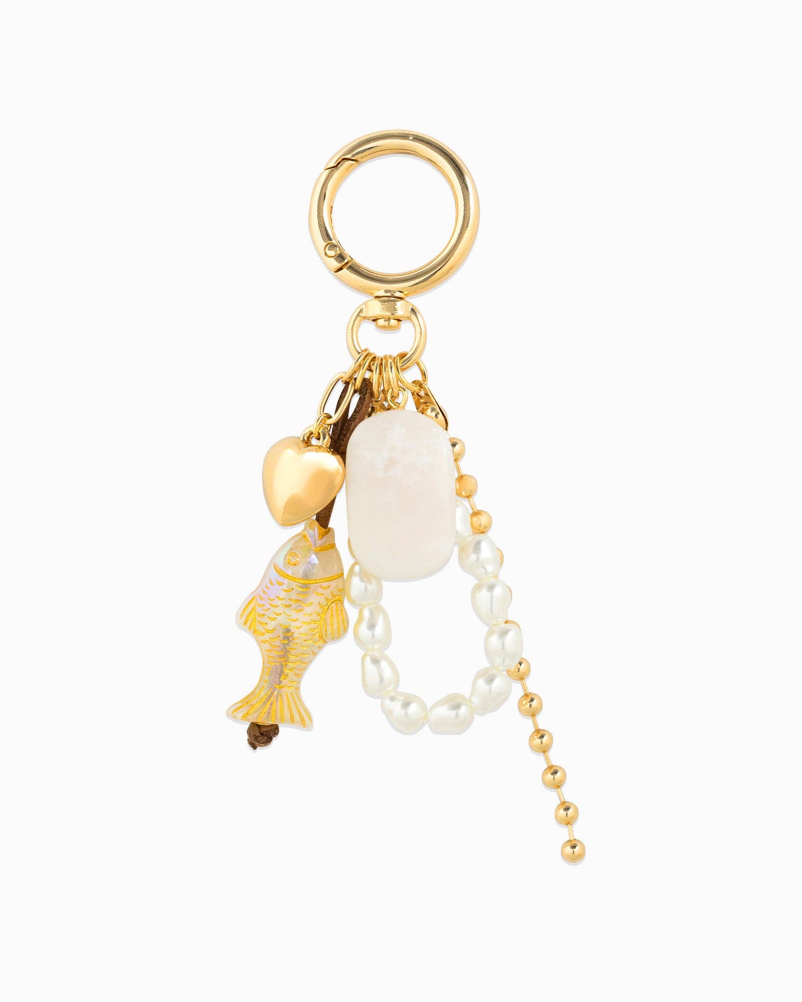 Iridescent Fish Pearl Loop Coastal Bag Charm: Ivory