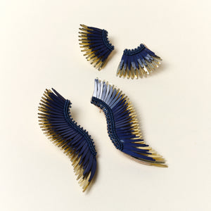 Madeline Earrings Navy Gold – Handmade Sequin Beaded Wing Earrings