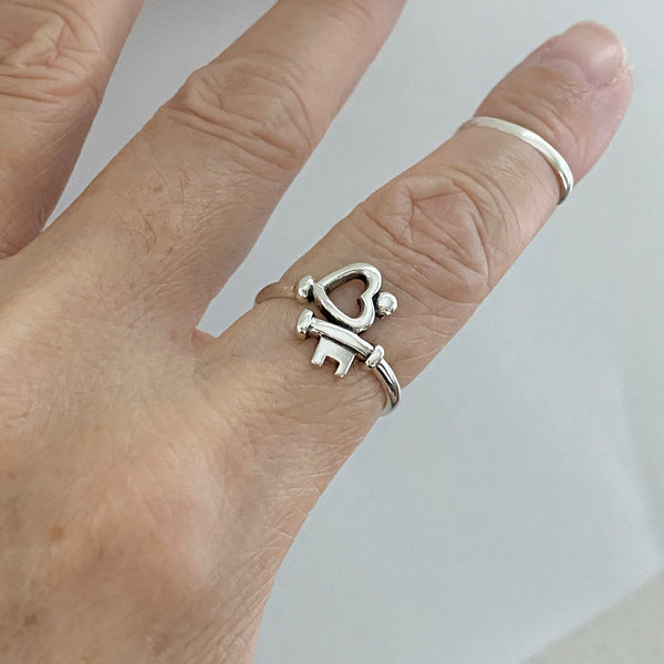 Sterling Silver Key To My Heart Ring, Silver Ring, Love Ring, Key Ring ...