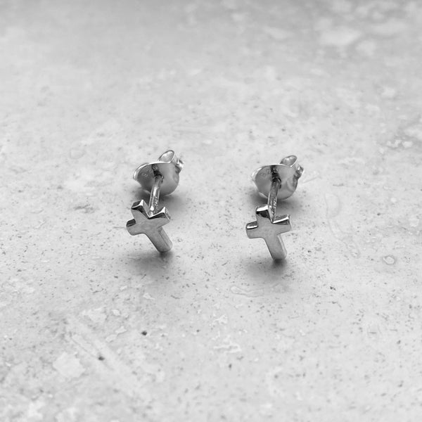 Sterling Silver Tiny Cross Earrings, Religious Earrings, Silver Earrin ...