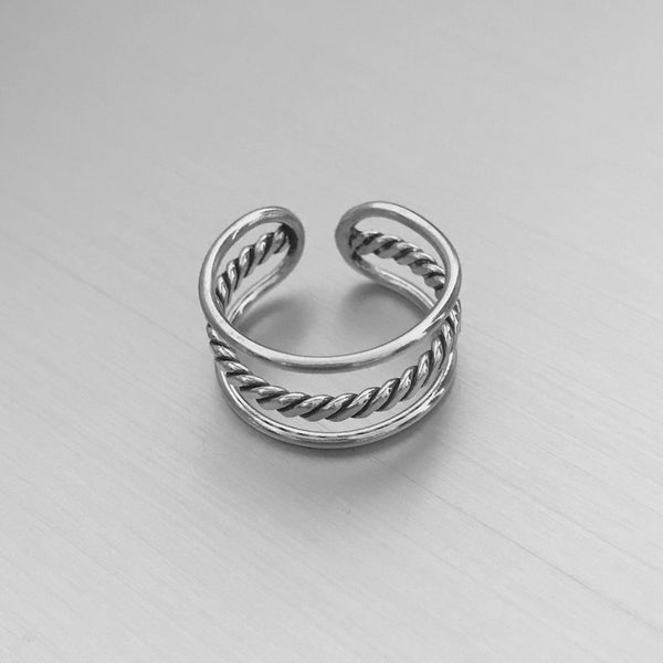 Sterling Silver Cuff Ring with Rope, Silver Ring, Boho Ring, Braid Rin ...