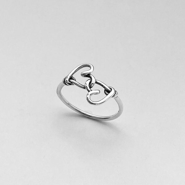 Sterling Silver Knotted Hearts Ring, Love Ring, Dainty Ring, Boho Ring ...