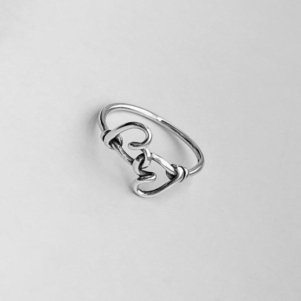 Sterling Silver Knotted Hearts Ring, Love Ring, Dainty Ring, Boho Ring ...