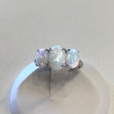 Sterling Silver 3 Oval White Lab Opal Ring, Silver Ring, Opal Ring, Stone Ring
